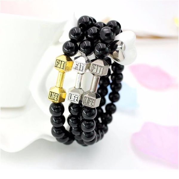 

bracelets for women men jewelry new arrival black bead fitness fit life prayer barbell buddha bracelet jllrwf