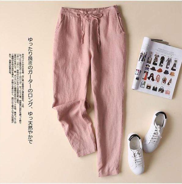 

solid cotton linen harem pencil womens pant trousers spring loose soft pink drawing pants fashion casual, Black;white