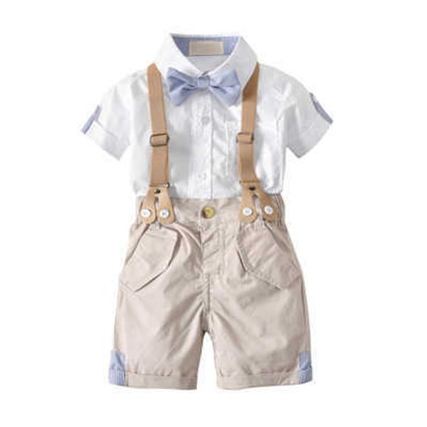 

summer 2pcs toddler kids baby boy clothes outfits sets t-shirt +shorts pants overalls gentleman set x0802, White