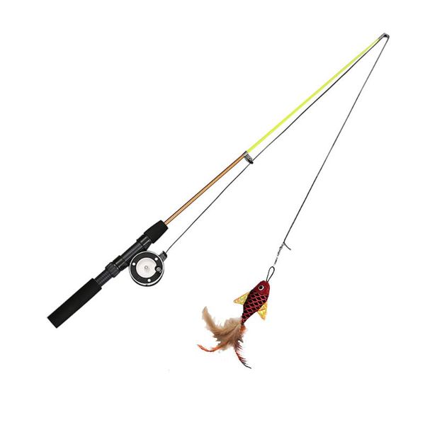 

cat toys pet toy funny kitten stick feather fish teaser wand wire chaser interactive play simulation pulley fishing rod