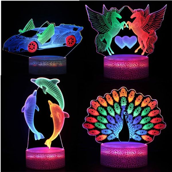 

novelty lighting led 3d acrylic night light 2021 lamp animals usb colorful changing touch switch table bedside holiday gifts