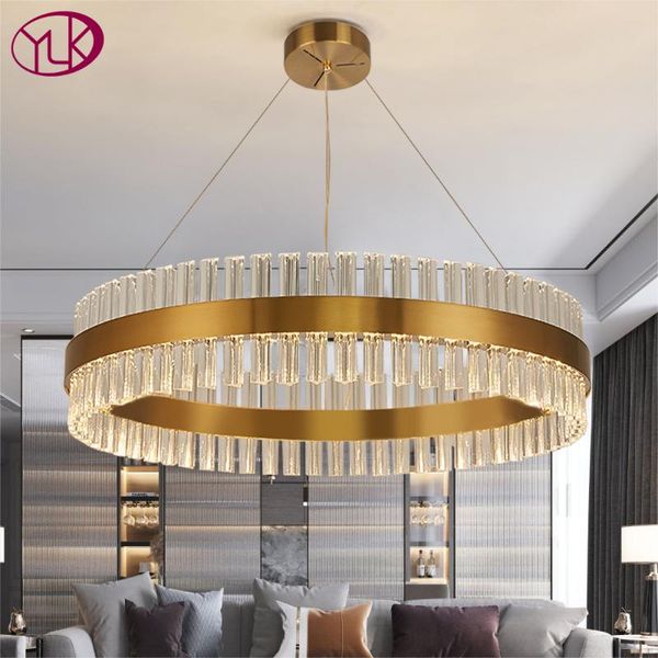 

chandeliers modern led in the living room ring crystal chandelier for dining hanging circle cristal lamps gold-bronze light