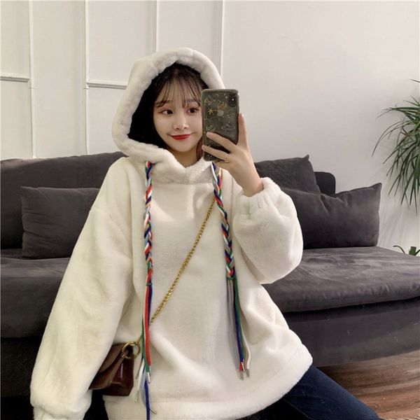 

2021 new winter fashion casual solid hooded pullover fleece oversize sweatshirts for women e9a8, Black