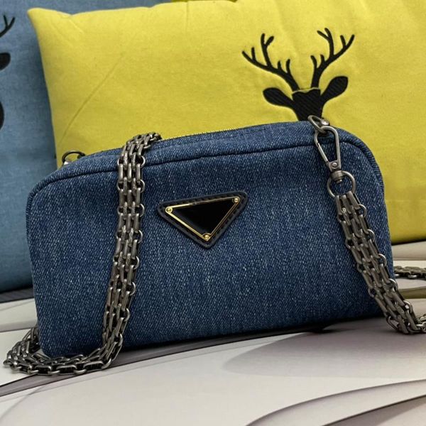 

evening bags design retro solid color nylon denim multifunctional shoulder bag ladies hardware chain strap messenger