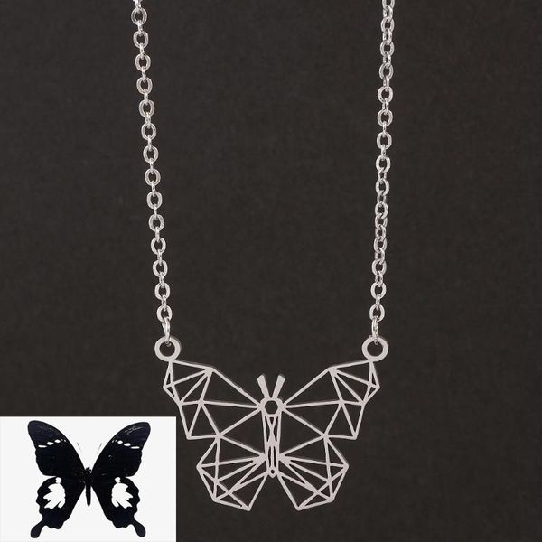 

pendant necklaces stainless steel original unique hollow butterfly necklace wild short chain sweater harajuku campus wind jewelry, Silver