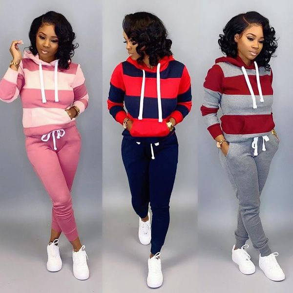 Abito a due pezzi SET Felpe con cappuccio Coulisse Tuta da donna Pantaloni da jogging Taglie forti Tuta da donna Tute da donna Autunno Inverno Pullover caldo