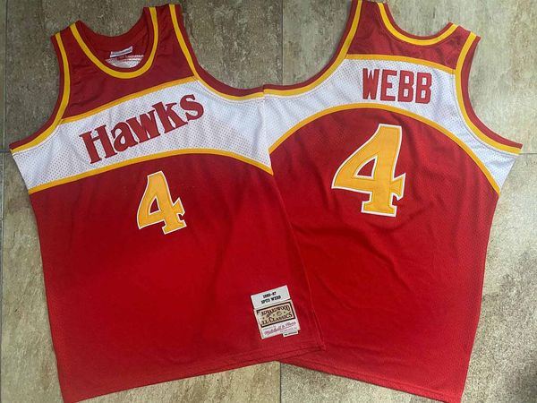 

men atlanta hawks spud webb exquisite embroidered basketball jersey, precision stitched embroidered basketball jersey, Black;red