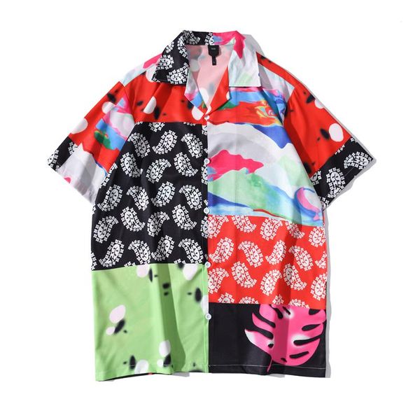 

men's casual shirts 2021 high street hawaiian colorful paisley full print beach cardigan leisure short sleeves man, White;black