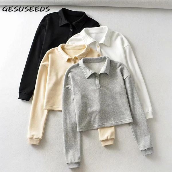 

women's hoodies & sweatshirts fall 2021 women sweatshirt vintage long sleeve white casual ladies grey black crop button