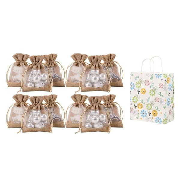 

20 pcs burlap drawstring gift bag with one side organza & 20 pcs kraft paper bag