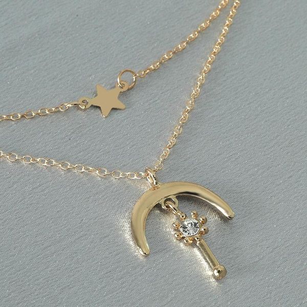 

pendant necklaces stars necklace women moon woman chain jewelry ladies lovers layered gold color trendy party metal halskette, Silver