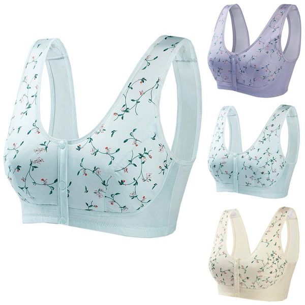 

bras women's printed non-steel ring seamless ice silk front buckle vest-style underwear strapless bra ropa interior femenina, Red;black