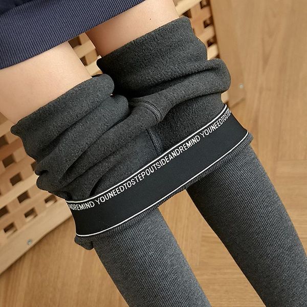 

women's leggings 2021 winter warm women casual trousers elasticity and velvet thick pants screw thread legging for, Black