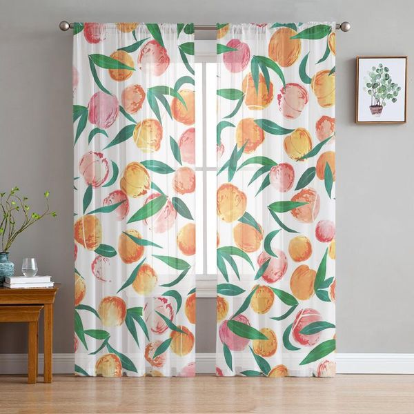 

curtain & drapes pink peach green leaf fruit sheer for living room bedroom kitchen modern tulle window treatment home decor