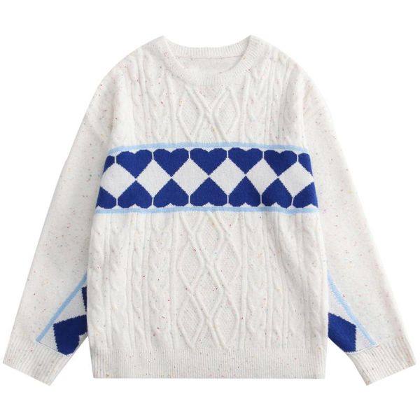 

men's sweaters lacible hip hop harajuku heart argyle knitted pullover sweater men women streetwear fashion loose casual jumpers, White;black