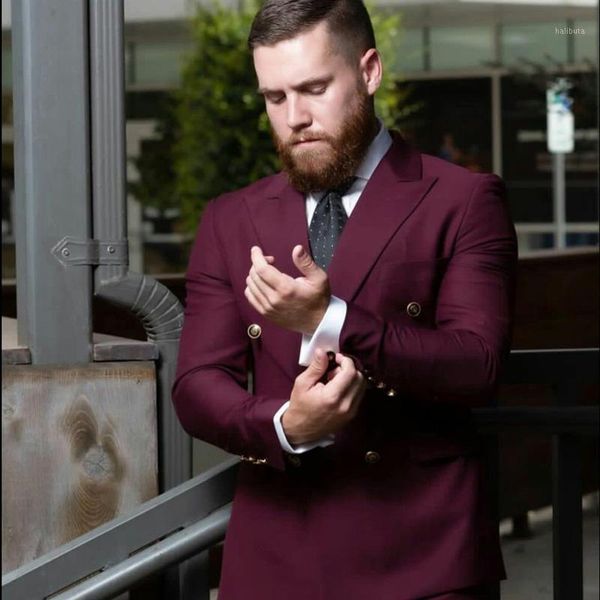 

men's suits & blazers fashion double breasted burgundy mens handsome groom man dress business wedding blazer 2 pieces (jacket+trousers), White;black