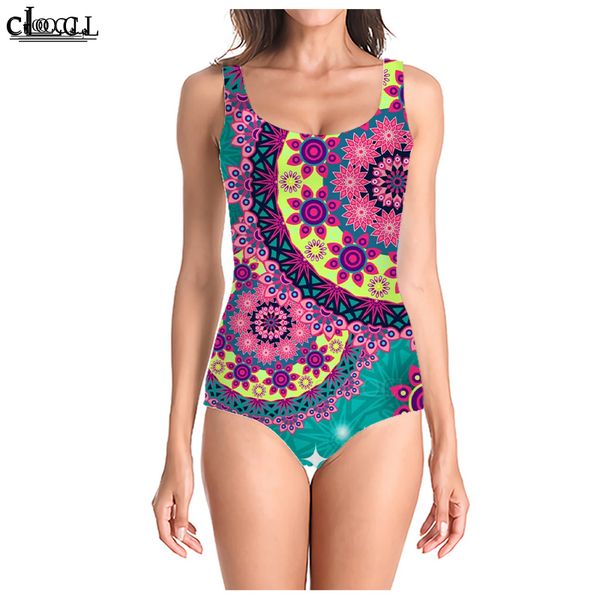 

cloocl 2021 summer popular paisley flower 3d printed sleeveless women swimsuit fashion casual swimsuit beach one piece swimwear, White;black