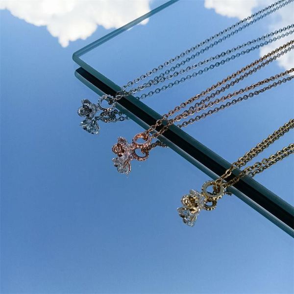 

pendant necklaces gold plated flower necklace for women jewelry copper alloy steel zircon luxury choker korea style 2021, Silver
