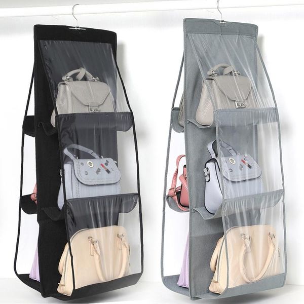 

storage bags 6 pocket hanging handbag organizer for wardrobe closet transparent bag door wall clear sundry shoe with hanger pouch