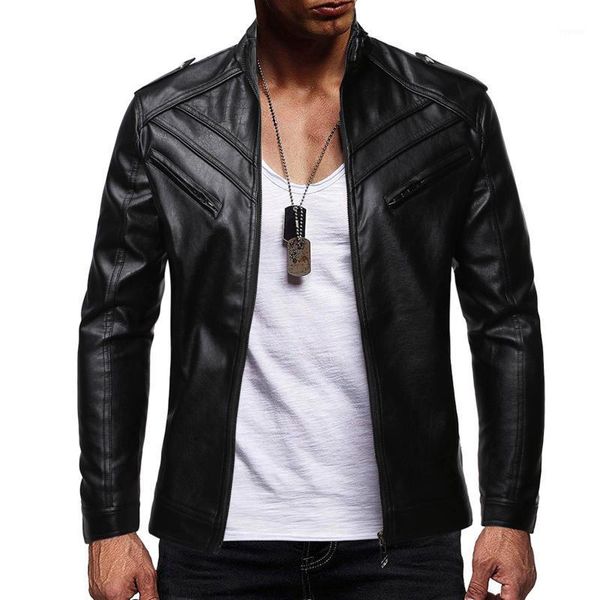 

men's jackets winter warm men faux leather jacket motorcycle casual long sleeve stand collar punk coat outwear jaqueta de couro masculi, Black;brown
