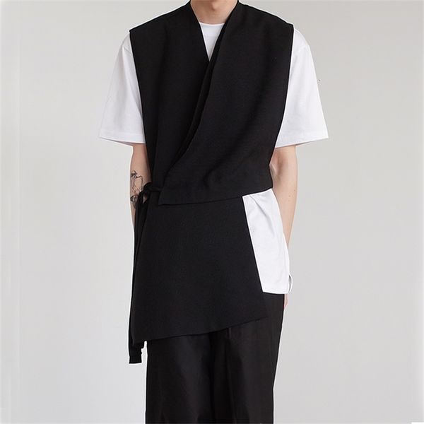 

2021 S-6xl. Summer New Plain Uneven Deconstruction Mend Man's Vest OL0T, Black;white