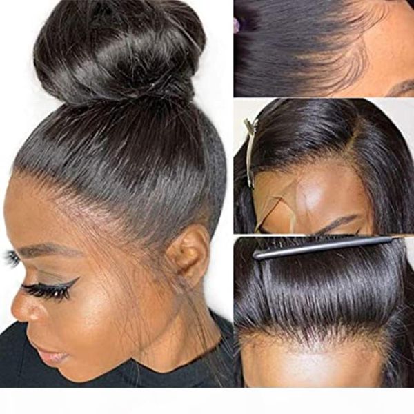 

glueless straight lace front wigs human hair with baby hair malaysian virgin hair 10 inch for black women 130% density pre plucked, Black;brown