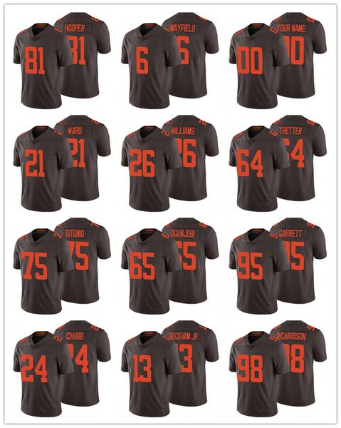 

2021 clevelandbrownsmen women youth myles garrett nick chubb baker mayfield vapor limited white football jersey, Black;red