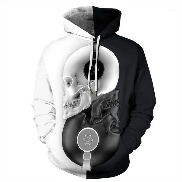

men's hoodies & sweatshirts music headphone skull autumn 3d printed hooded sweatshirt hob-04 casual full regular loose thin polyester o, Black