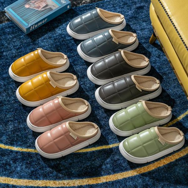 

slippers women's winter indoor home thick sole non slip waterproof cotton plus fleece fur comfy shoes, Black