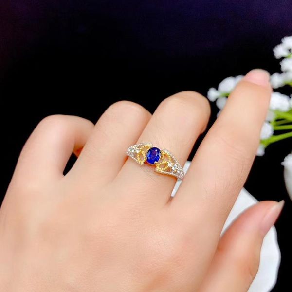 

cluster rings elegant gift for your girl friend 925 sterling silver 100% natural and real sapphire ring, Golden;silver