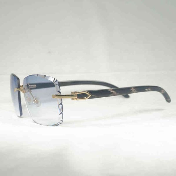 

2022 factory wholesale new vintage black white horn oversize rimless diamond cutting men wood sunglasses retro shades for summer club eyewea, White;black