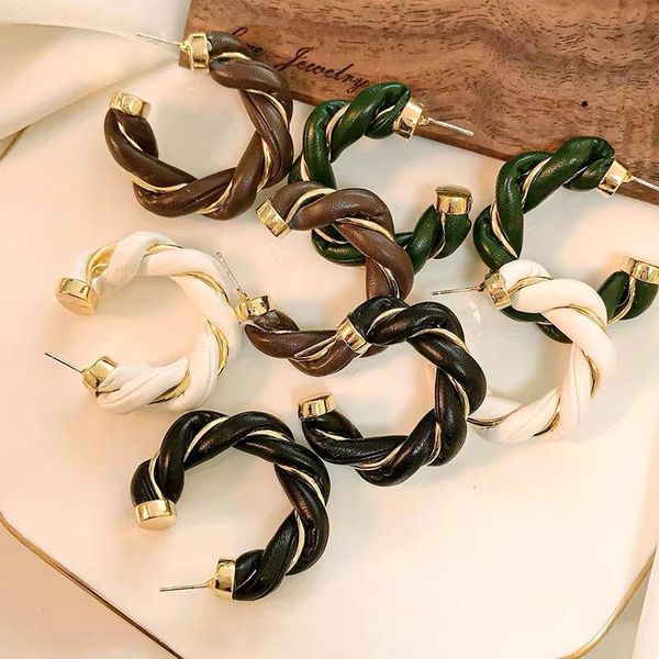 

hoop & huggie timeonly hyperbole leather twisted earrings multi color c shape metal earring for women ladies anniversary gifts jewellery, Golden;silver