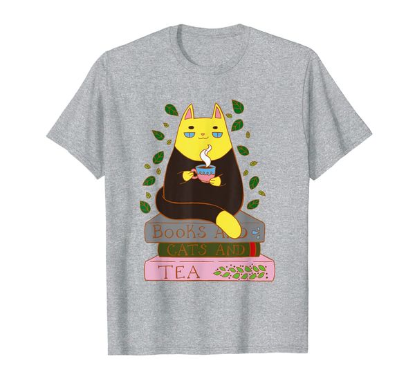 

books and cats and tea t-shirt birthday gift for book lover, White;black