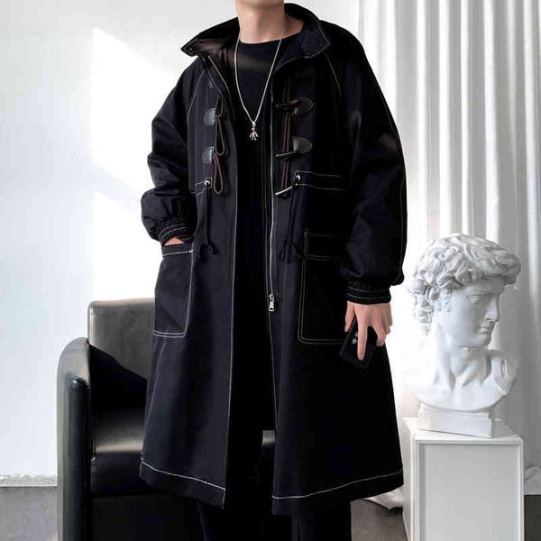 

men's jackets jaqueta corta-vento masculina, casaco longo de outona solto super grande, roupa urbana vintage preta, hiphop casual,, Black;brown