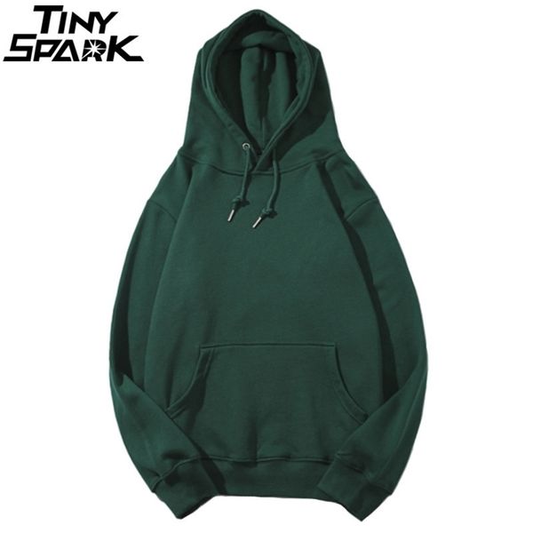 Plain Green Hoodie Capuz Homens Pulôver Pulôver Outono Streetwear Coreano Harajuku Com Capuz Heatshirt Casual Preto Preto 201103