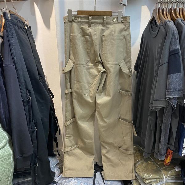 

men's pants elastic multiple straps cargo men 1:1 drawstring sweatpants casual women fashion joggers overalls trousers, Black
