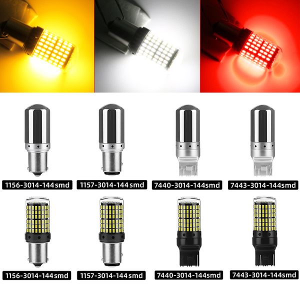 Auto Canbus Wide Voltage 3014 144SMD LED Blubs Nessun errore 1156 1157 7440 7443 Lampade a LED per indicatori di direzione Luce freno