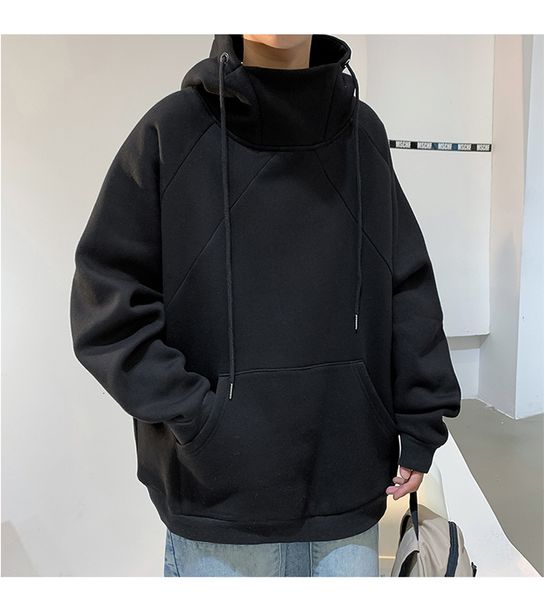 

turtleneck men solid oversized hooded hoodies mens black pocket harajuku streetwear sweatshirts male fleece loose hoodies hy90