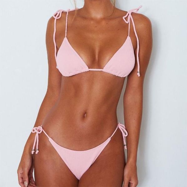 

women fashion biquini padded swimsuits bra bikini set ladies solid bandage push up triangle bathing suits, White;black