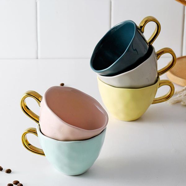 

360ml nordic coffee cups with gold handle creative mugs for breakfast milk cereal water kitchen office drinkware home decor gift