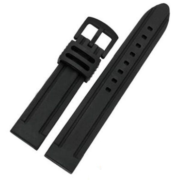 

watch bands silicone waterproof watchband black 20mm 22mm 24mm swimming rubber strap, Black;brown