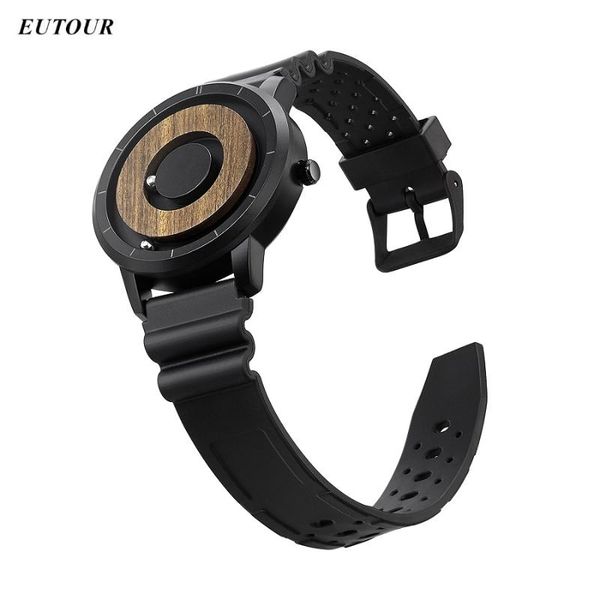 

wristwatches eutour mens watch magnetic ball silicone leather steel strap quartz unique wristwatch for blindman 2021 zegarek meski, Slivery;brown
