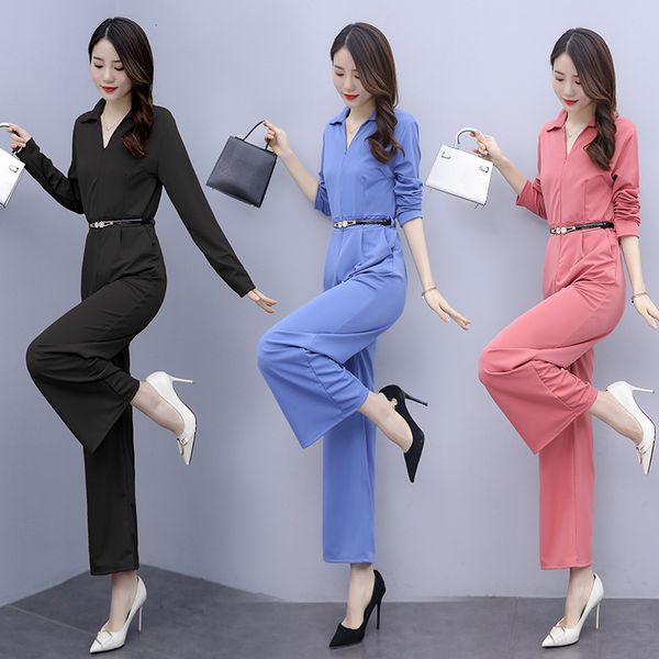 

2021 new autumn of long sleeves, high-waisted overalls, loose-waisted and elegant, thin-tempered drape wide pants, suit overalls5v3l, Gray