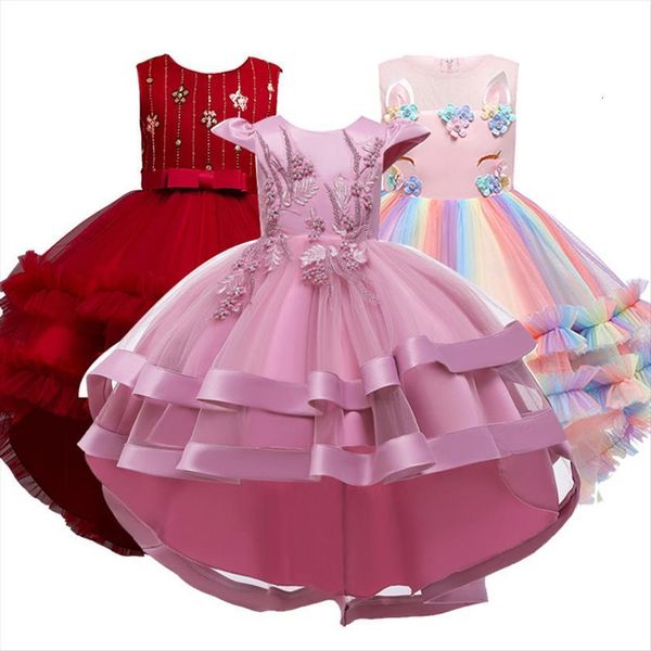 

kids for girls children evening girl dress gown summer flower wedding elegant teenage princess chic 12y, Red;yellow