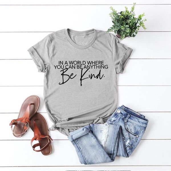 

women's t-shirt women be kind letter print aesthetic harajuku casual tee cotton soft round neck sleeve t shirt tees camiseta mujer, White