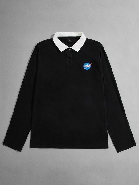 

men letter graphic contrast panel polo shirt s29g#, White;black