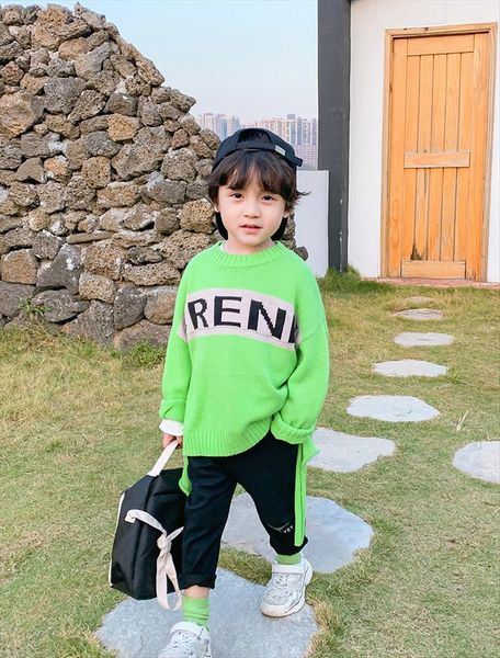 

boys sweater tide korean version of the spring and autumn hole boy children baby western style round neck male, Blue