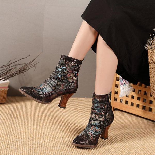 

boots yourseason retro ankle ladies short plush shoes genuine leather women vintage platform embroidery cloth zip, Black