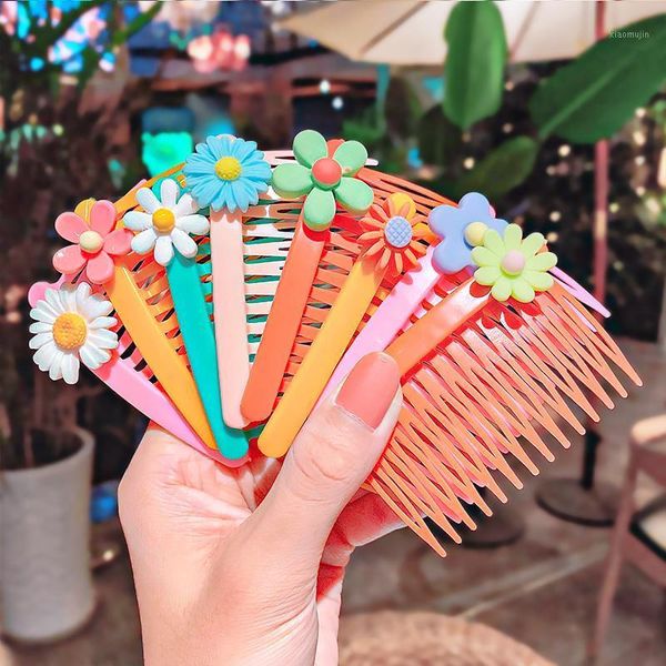 

5pcs/set girls cute colorful cartoon flower fruit hair combs kids sweet clips headband hairpin fashion accessories, Slivery;white