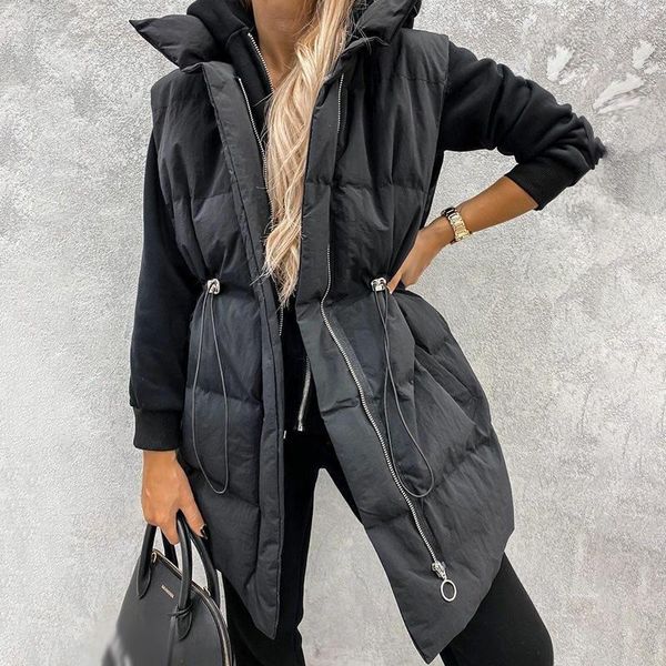 

women's vests winter waistcoat women autumn thicken warm sleeveless padded jacket loose stand-up collar zipper female pocket streetwear, Black;white